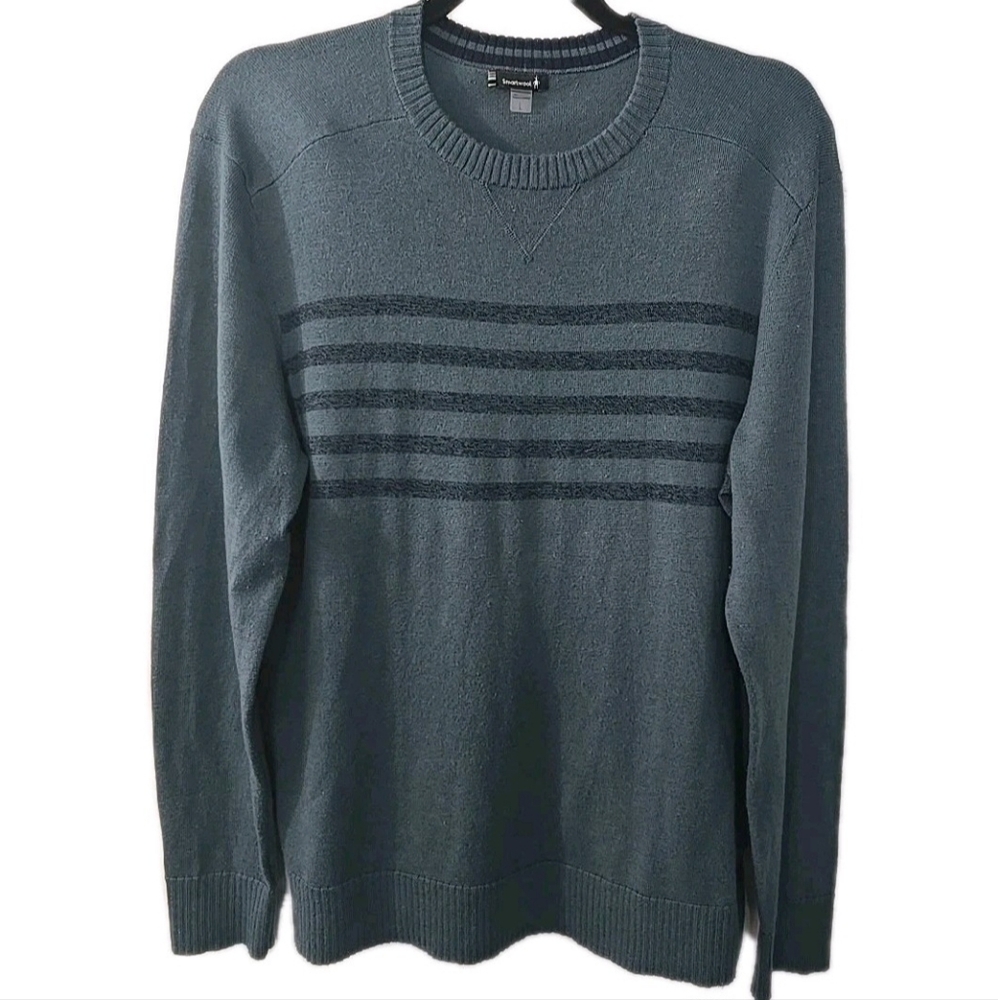 Smartwool Sweater Mens L Sparwood Striped Green Crew Neck Lightweight Wool Blend